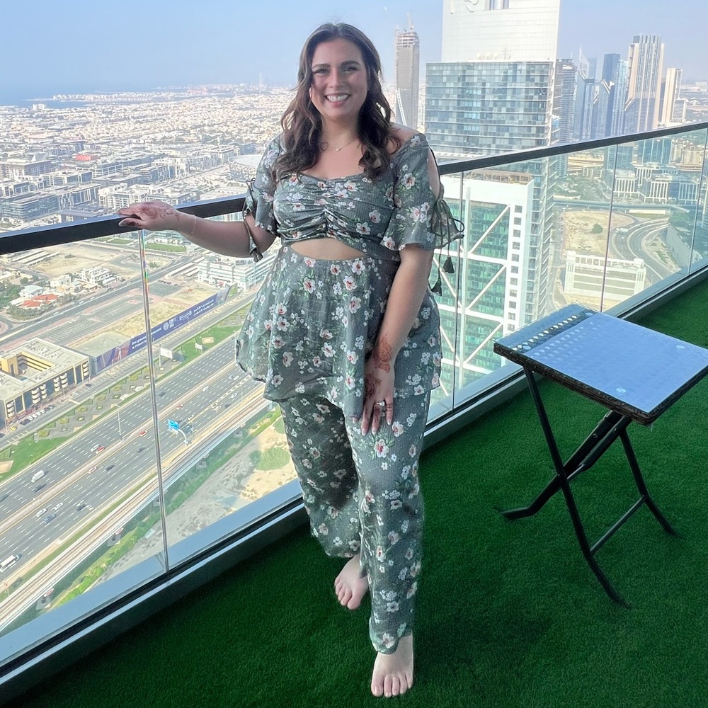 Green Printed Palazzo 3 piece set Indian wedding guest outfit